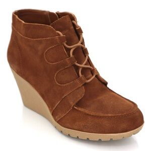 MIA Berdina Brown Suede Lace-Up Wedge Ankle Booties Women’s Size 11M Boho Casual